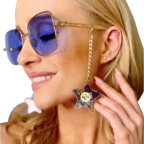GUCCI 61MM Blue Square Sunglasses With Detachable Charm - Picture 13 of 16